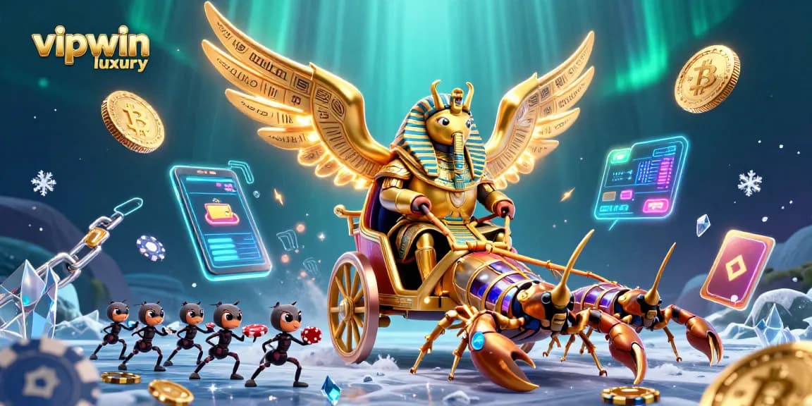Engage in thrilling gaming at vipwin luxury with dazzling golden beetles and crypto elements.