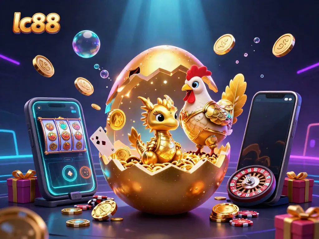 Engage with the lc88 casino visuals, featuring a golden dragon amidst poker chips, capturing the excitement of slots.