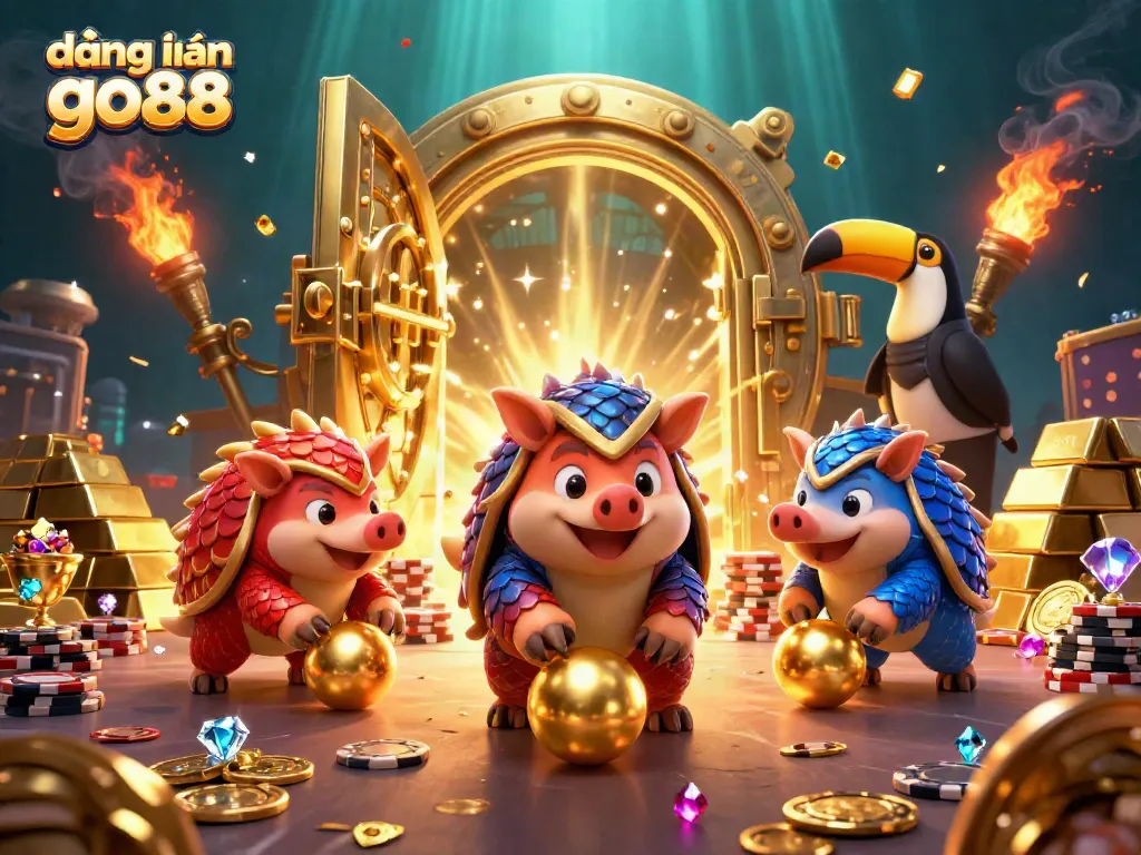 Experience the excitement of đăng nhập go88 with vibrant pangolins and treasure in an immersive casino scene.